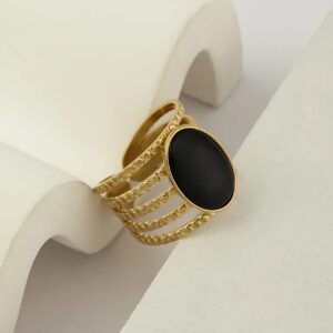 Adjustable Black Stone Ring