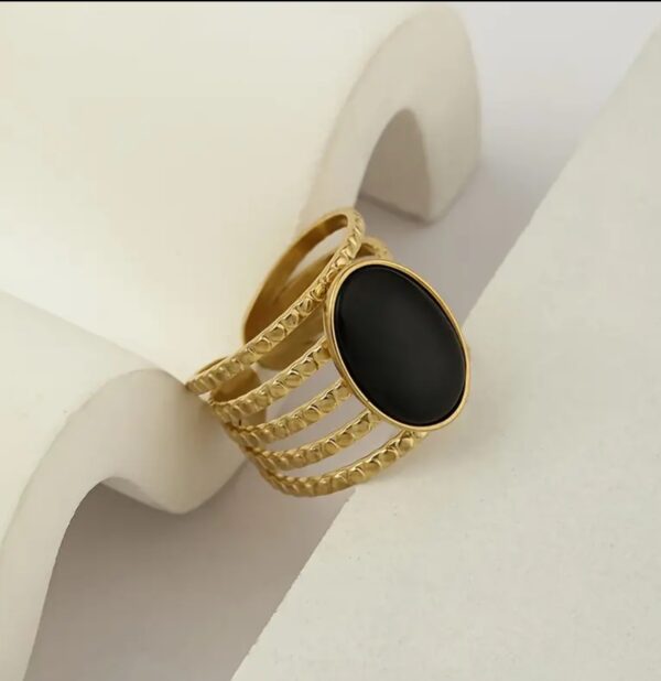 Adjustable Black Stone Ring