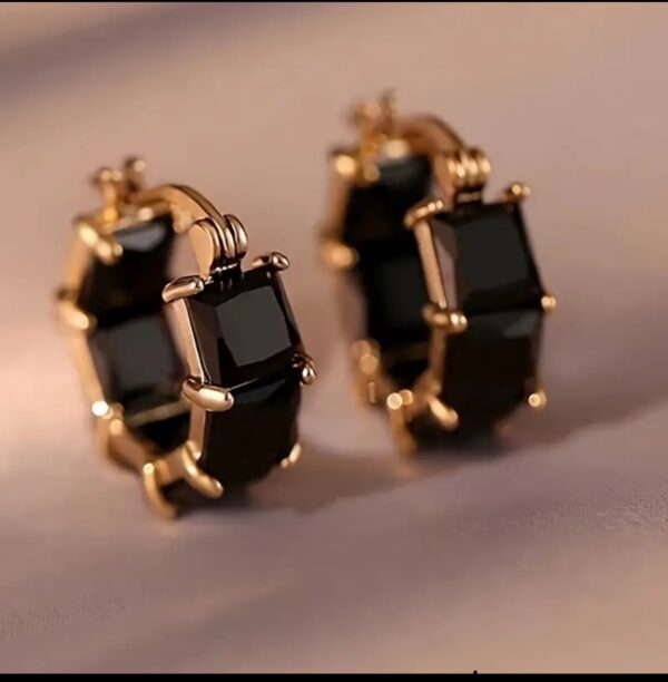 Black cubic Zirconia Hoop Earrings - Image 2